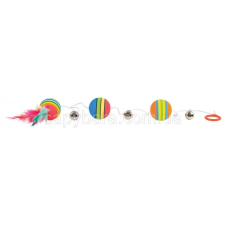 Trixie (Трикси) Rainbow Balls подвесная игрушка для кошек 3 мячика на шнурке с бубенчиками и перьями