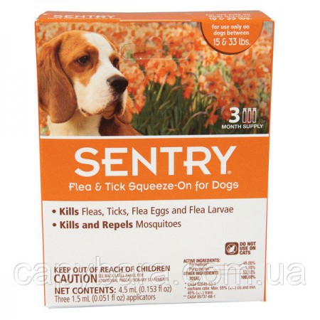 Sentry (Сентри) Капли от блох клещей и комаров для собак весом 7-15 кг (уп. 3 шт)