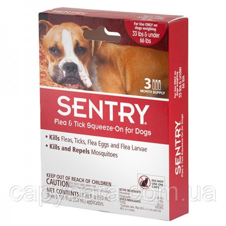 Sentry (Сентри) Капли от блох клещей и комаров для собак весом 15-30 кг (3 шт/уп)