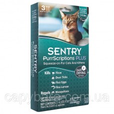 Sentry (Сентри) PurrScriptions капли от блох и клещей для кошек до 2.2 кг (3 шт/уп)