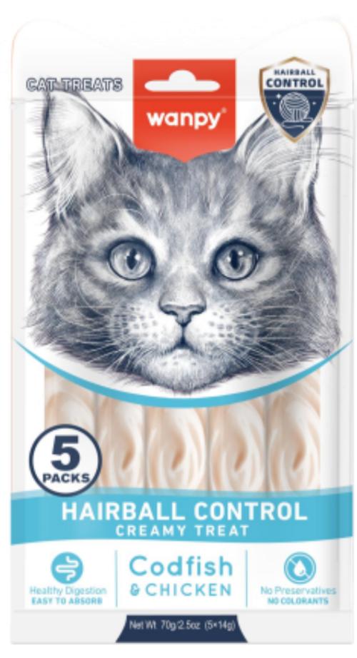 Wanpy Functional Creamy Lickable Treat Hairball Control ВИВЕДЕННЯ ШЕРСТІ рідкі ласощі для котів 70 г (WP_87175)
