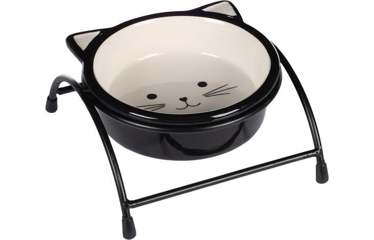 Flamingo Ansu Black & White керамічна миска на підставці для котів 230 мл (561271)