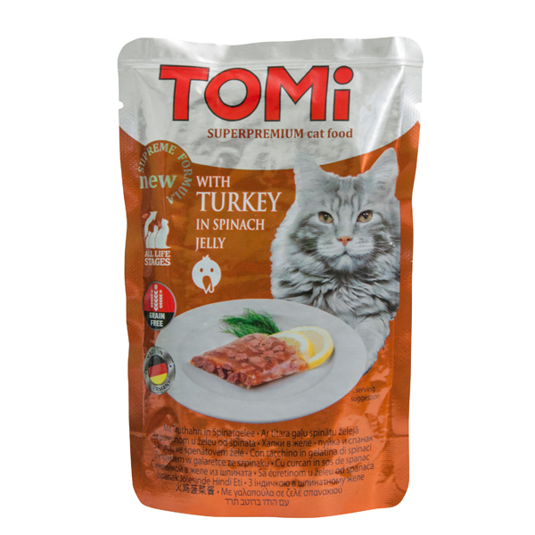 TOMi Turkey in spinach jelly влажный корм для кошек Индейка в шпинатном желе 100 г (490877)